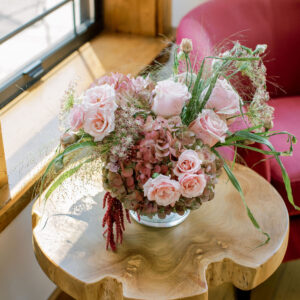 Petite Heirloom Blush arrangement in a clear vase