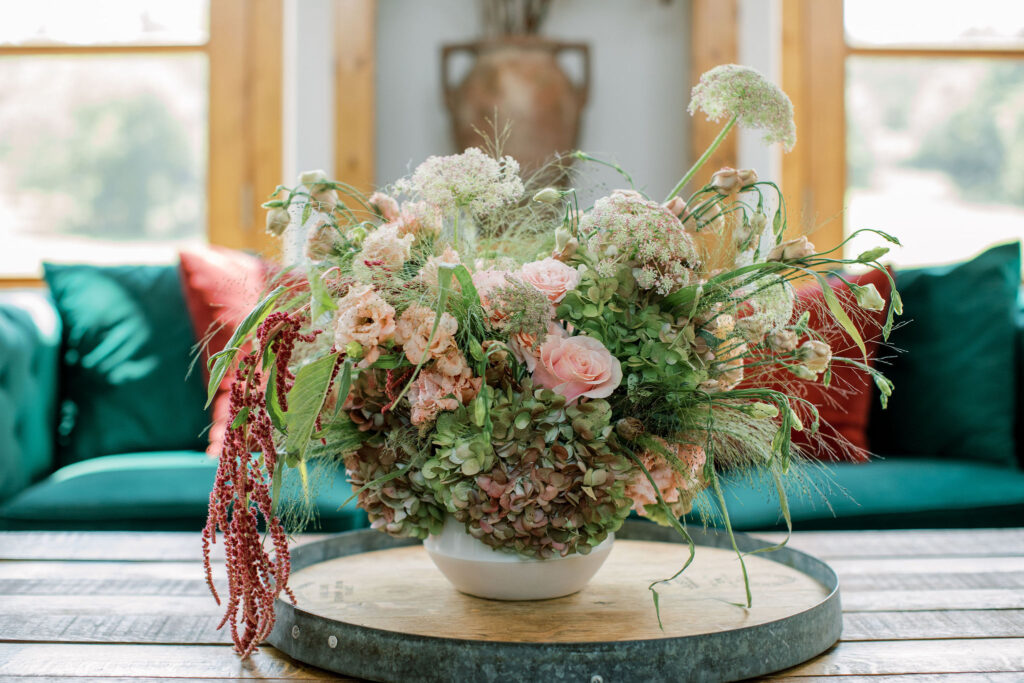 Luxe Heirloom Blush Flower Arrangement from the Centerpiece Floral and Home